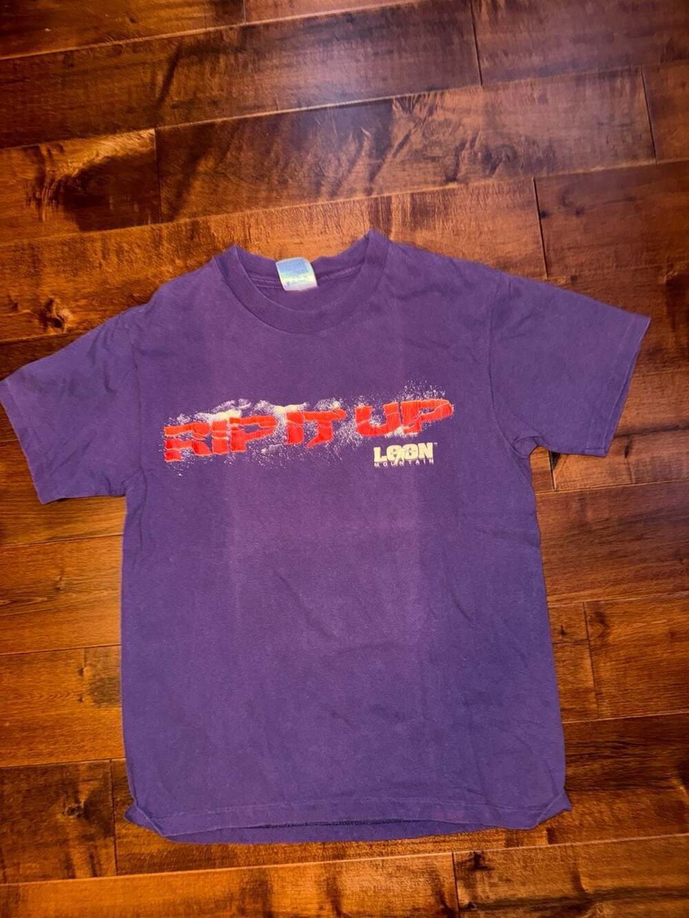 Vintage Hanes Beefy-Y Loon Mountain Rip It Up Skiing T-Shirt Purple Medium